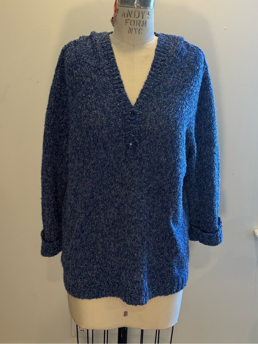 Dress Barn Boucle knit sweater with buttons and hood